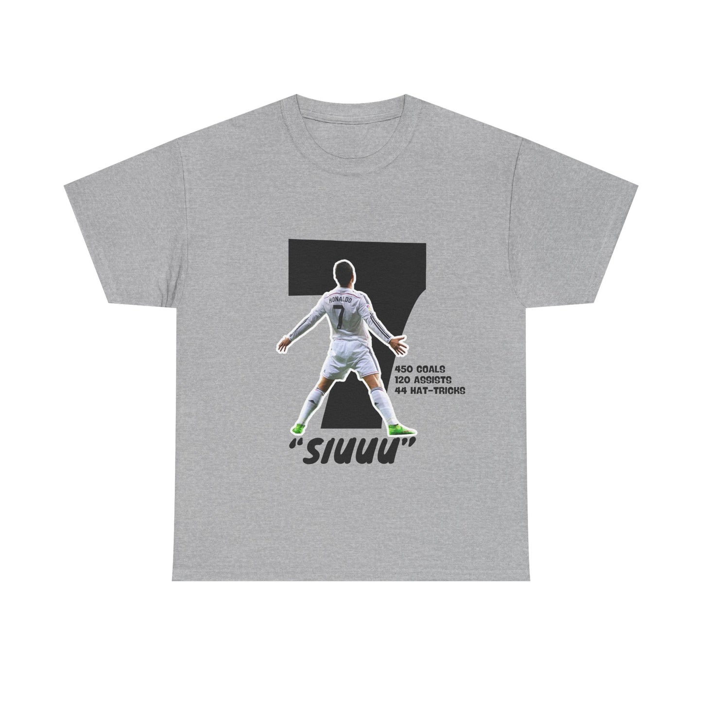 Soccer Fan T-Shirt - Cristiano Ronaldo Celebration Pose with Number 7 and Statistics