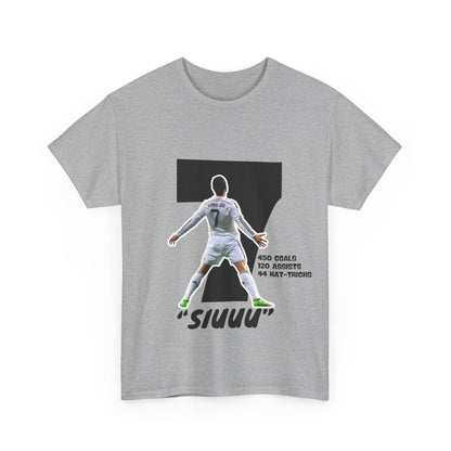 Soccer Fan T-Shirt - Cristiano Ronaldo Celebration Pose with Number 7 and Statistics