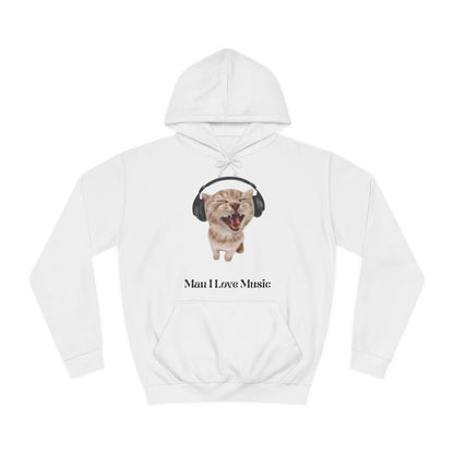 Cat Headphones Unisex Hoodie - Funny 'Man I Love Music' Design