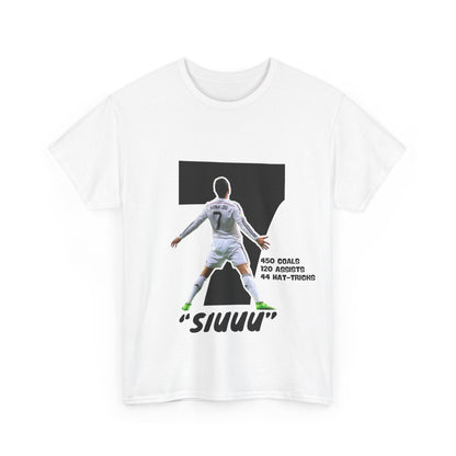 Soccer Fan T-Shirt - Cristiano Ronaldo Celebration Pose with Number 7 and Statistics