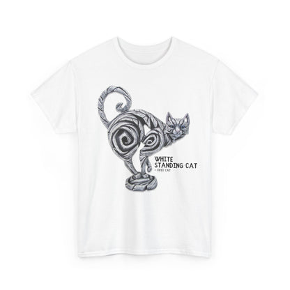 Cat Edge Sculpture Unisex Tee - White Standing Cat Design