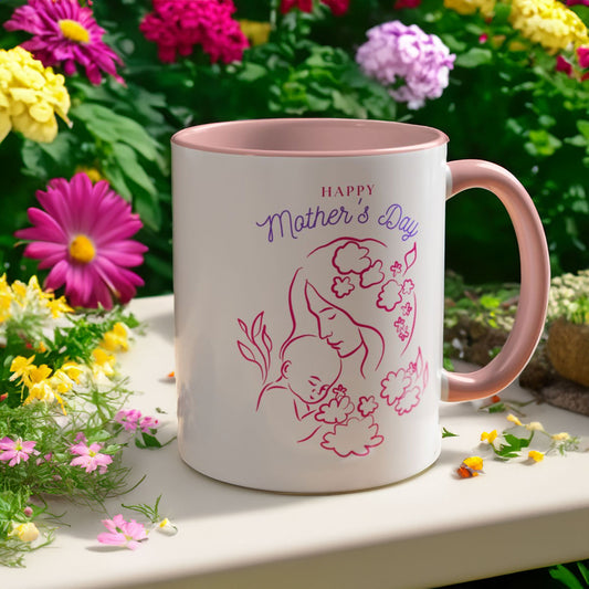 Floral Mother's Day Accent Mug, Ceramic Tea Coffee Cup, Gift for Mom, Birthday Present, 11oz