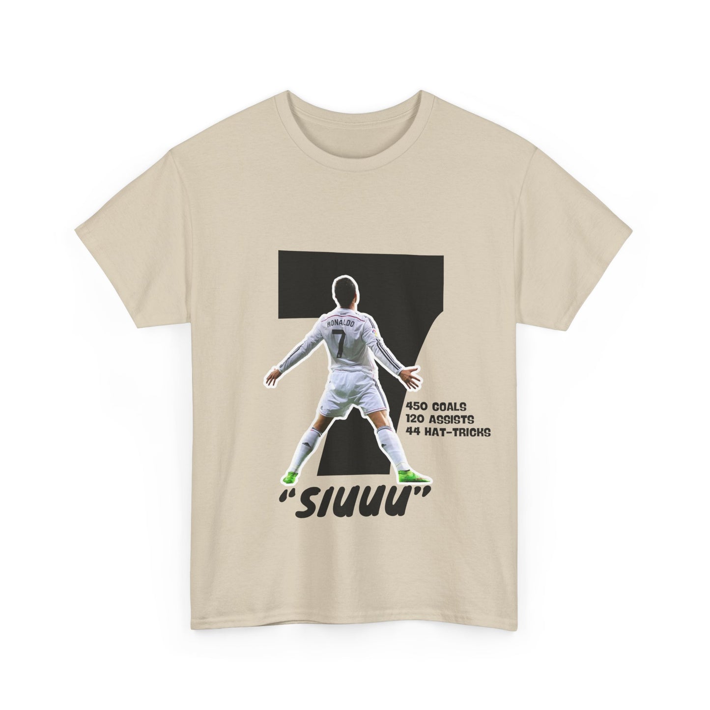 Soccer Fan T-Shirt - Cristiano Ronaldo Celebration Pose with Number 7 and Statistics