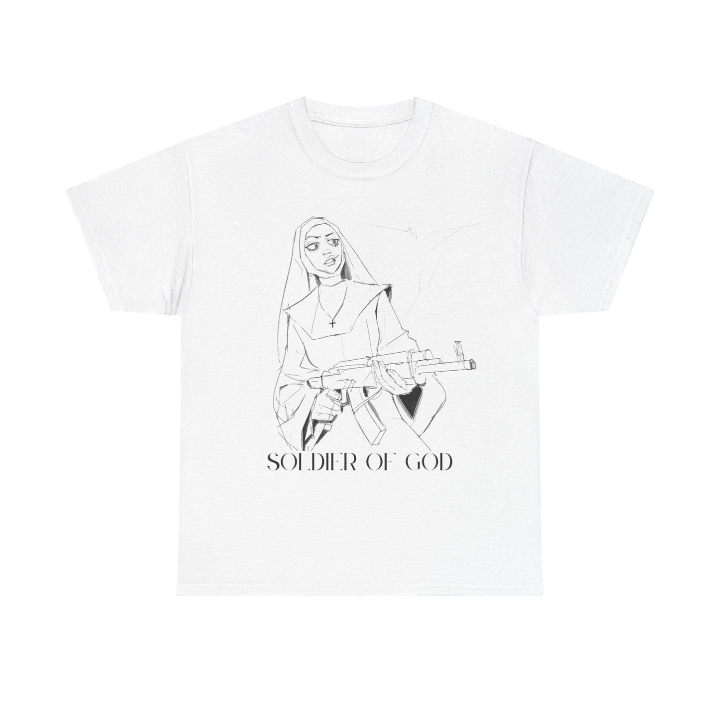 Graphic Tee - Nun with a Cigarette holding an AK-47