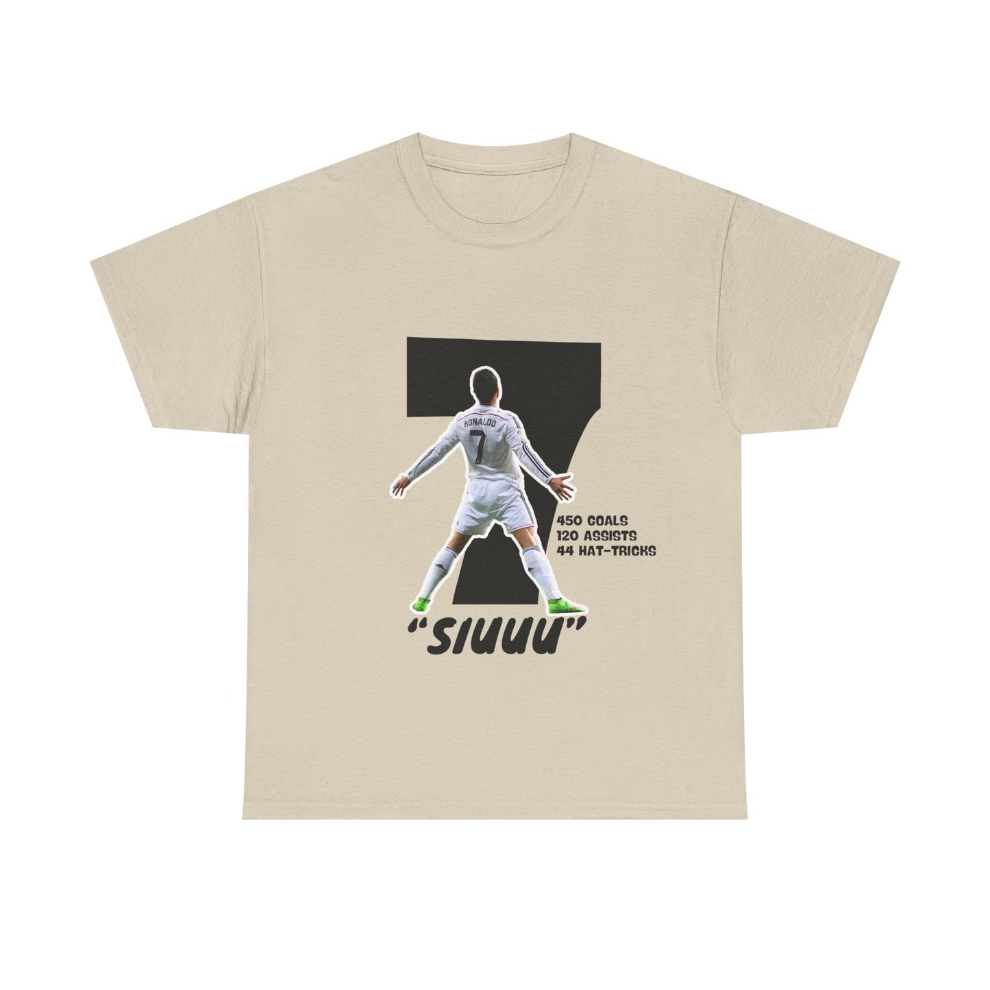 Soccer Fan T-Shirt - Cristiano Ronaldo Celebration Pose with Number 7 and Statistics