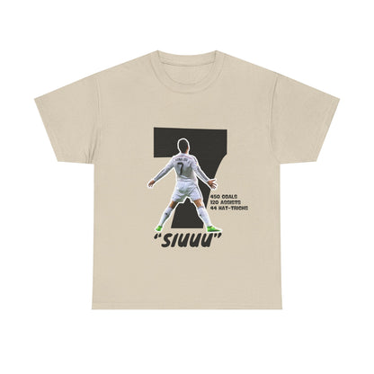 Soccer Fan T-Shirt - Cristiano Ronaldo Celebration Pose with Number 7 and Statistics