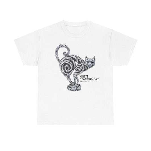 Cat Edge Sculpture Unisex Tee - White Standing Cat Design