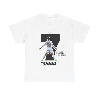 Soccer Fan T-Shirt - Cristiano Ronaldo Celebration Pose with Number 7 and Statistics